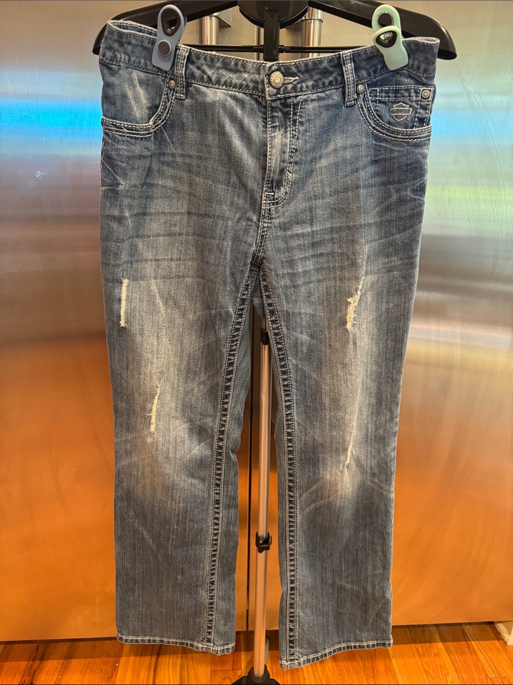Harley-Davidson Women’s Distressed Blue Straight Jeans